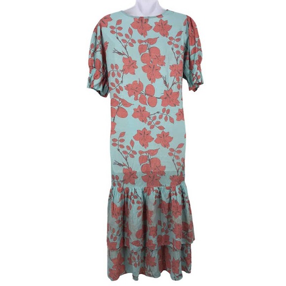 LoboRosa Botones Shift Dress M Floral Button Front V-Neck Tiers Short Sleeve - Picture 2 of 4